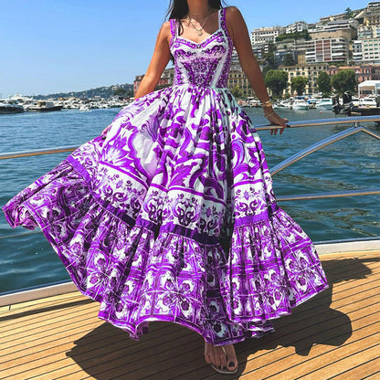Women's Pinafore Dress – Loose Fit – Breathable Fabric – Layered Skirt – Printed Pattern