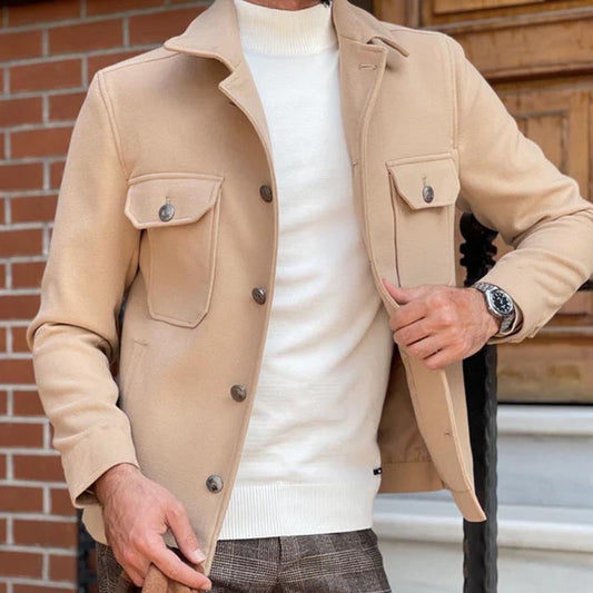 Men's Utility Jacket – Structured Fit – Cotton Blend – Button Front – Pockets