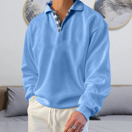 Men's Sweater – Loose Fit – V-neck with Lapels – Soft Knit – Ribbed Cuffs