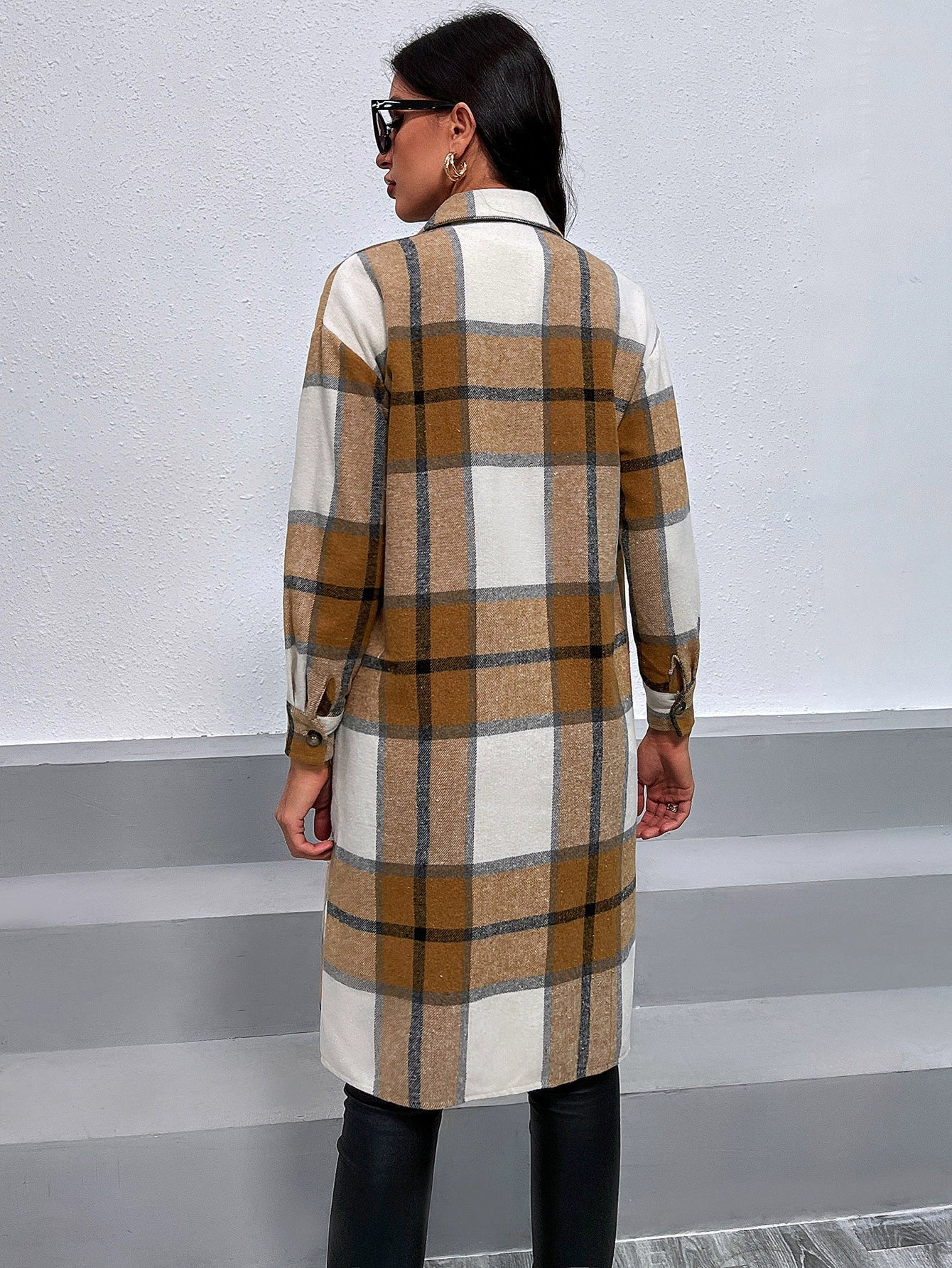 Women's Shirt Jacket – Oversized Fit – Check Pattern – Mid Length – Cotton Blend