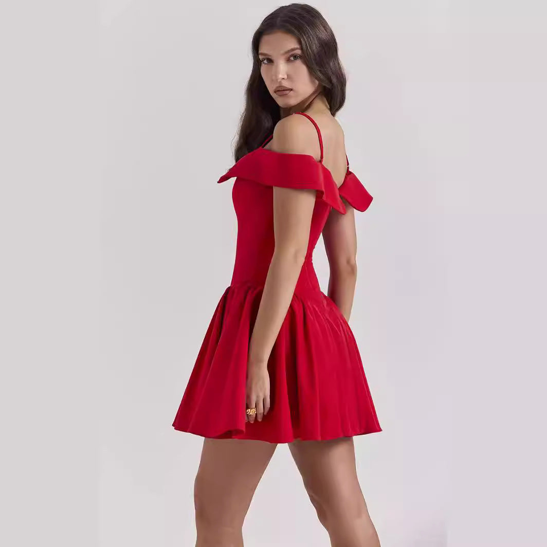Dress for Women – Flared Fit – V-Neckline – Spaghetti Straps – Mini Length