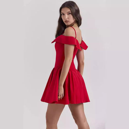 Dress for Women – Flared Fit – V-Neckline – Spaghetti Straps – Mini Length