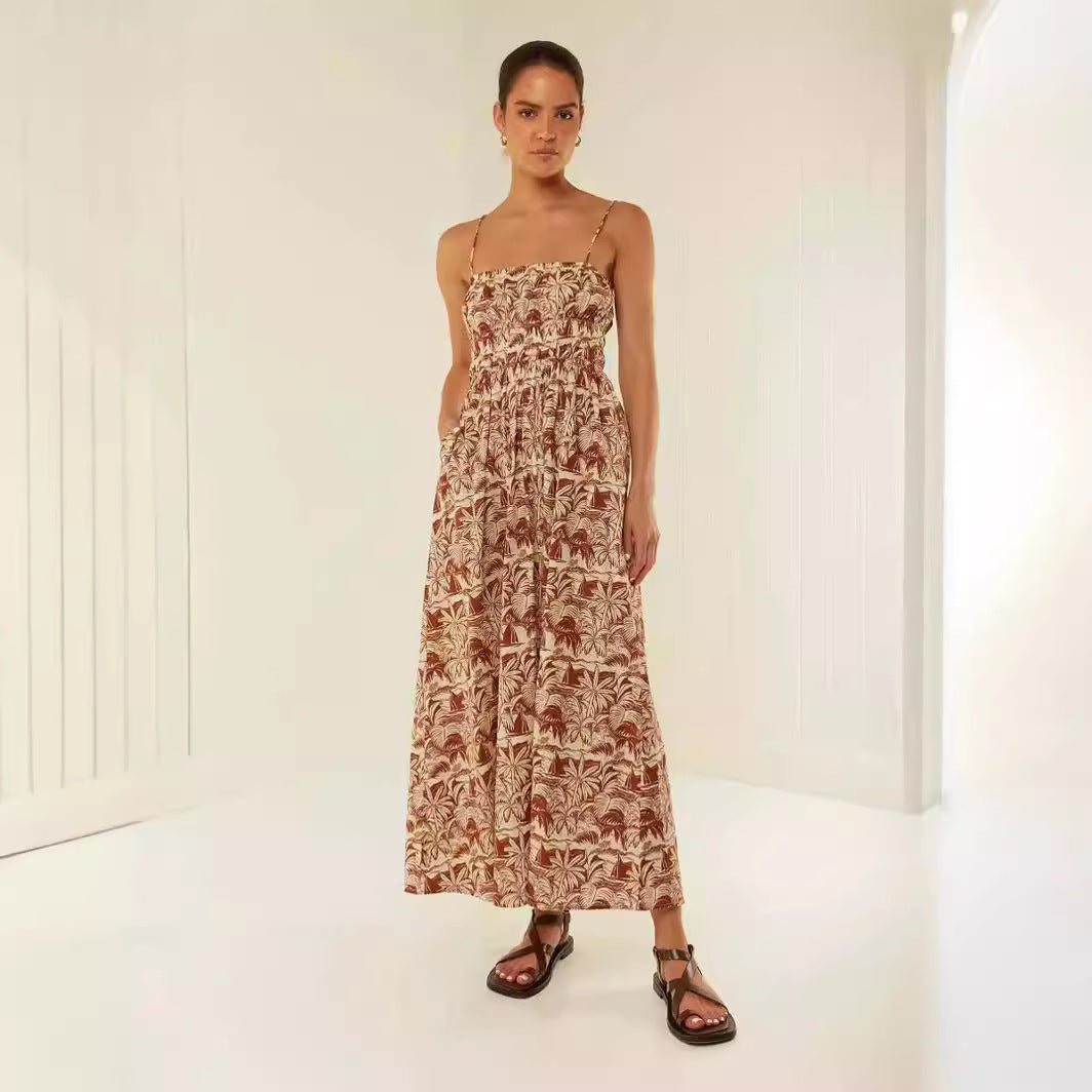 Maxi Dress Women – Off-Shoulder – Spaghetti Straps – Light Cotton – Ruched Waist – Loose Fit
