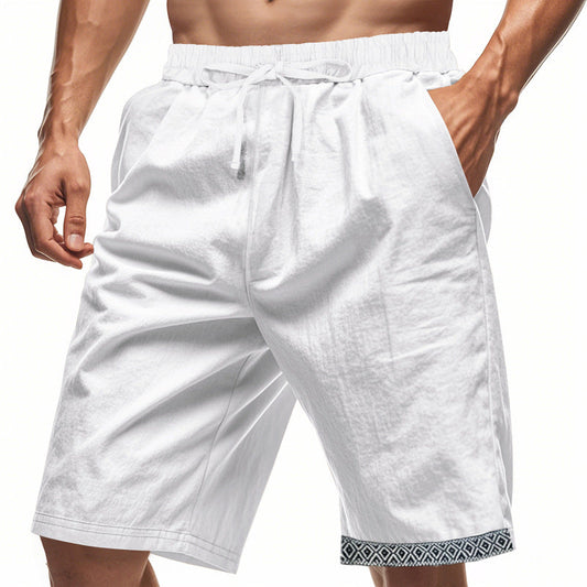 Men's Linen Shorts – Loose Fit – Breathable Fabric – Drawstring Waist – Boho Details