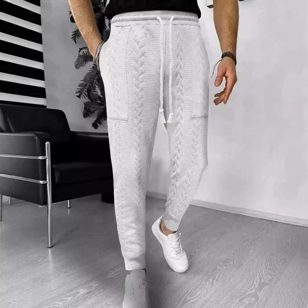 Men's Trousers Joggers – Relaxed Fit – Textured Knit – Drawstring – Pockets