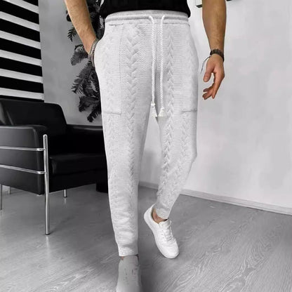 Men's Trousers Joggers – Relaxed Fit – Textured Knit – Drawstring – Pockets