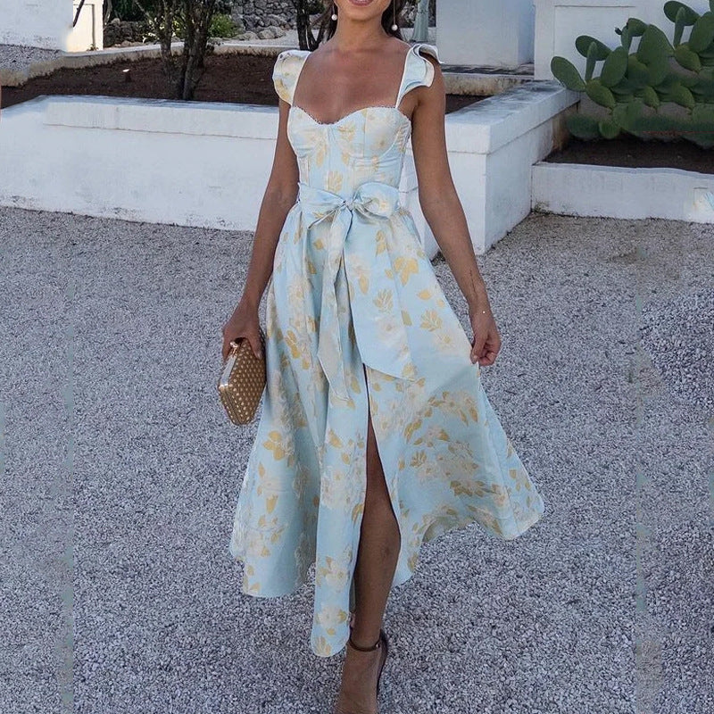 Dress for Women – Maxi – Floral Print – Light Cotton – Adjustable Tie Straps