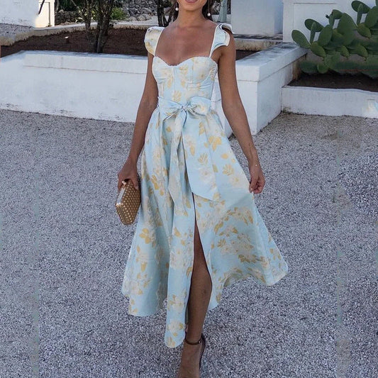 Dress for Women – Maxi – Floral Print – Light Cotton – Adjustable Tie Straps