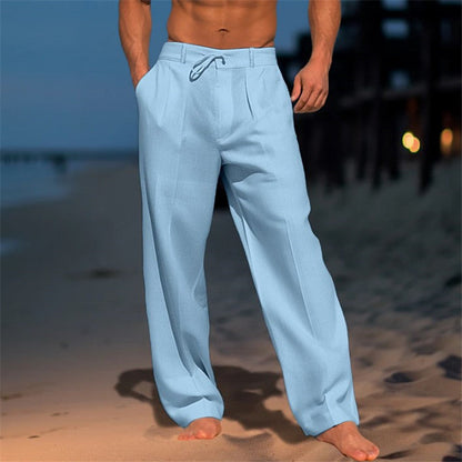 Men's Pants – 100% Linen – Relaxed Fit – Drawstring Waist – Full Length