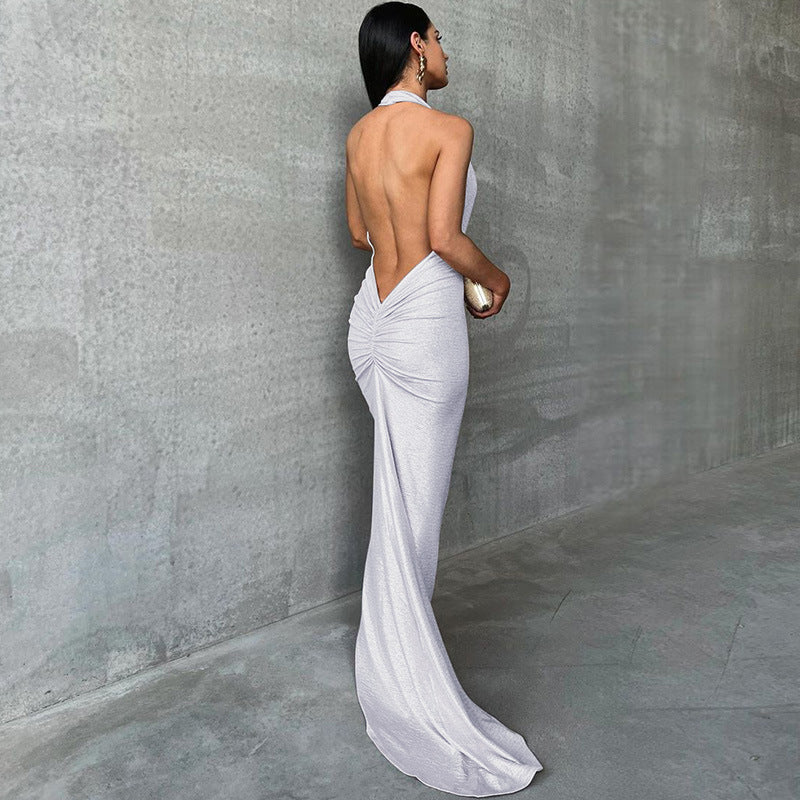 Dress for Women – Maxi Dress – Slim Fit – Halterneck – Deep Neckline – Open Back