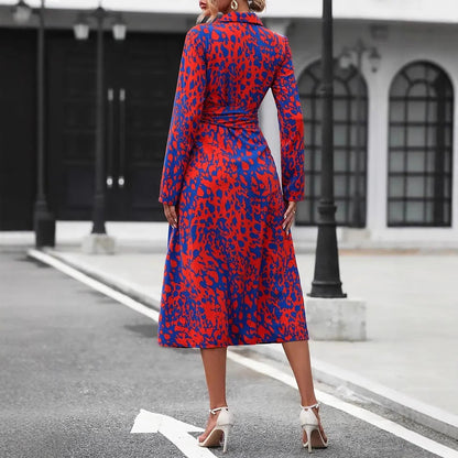 Dress for Women – A-line – Knee-length – Buttons – Long Sleeves – Breathable Fabric – Waist Belt