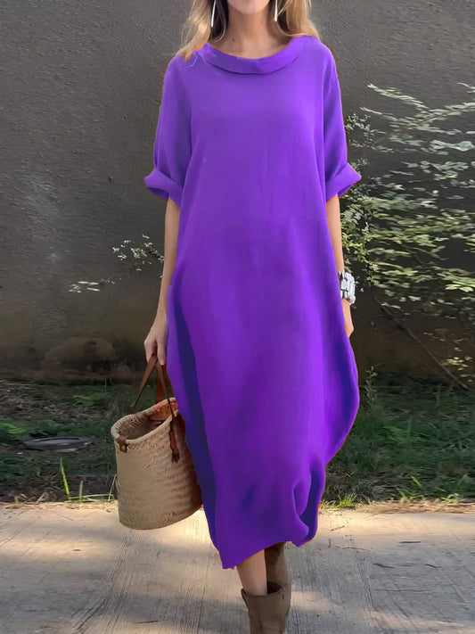 Dress woman – Oversized fit – Cotton blend – Mid-length sleeves – Asymmetric hem