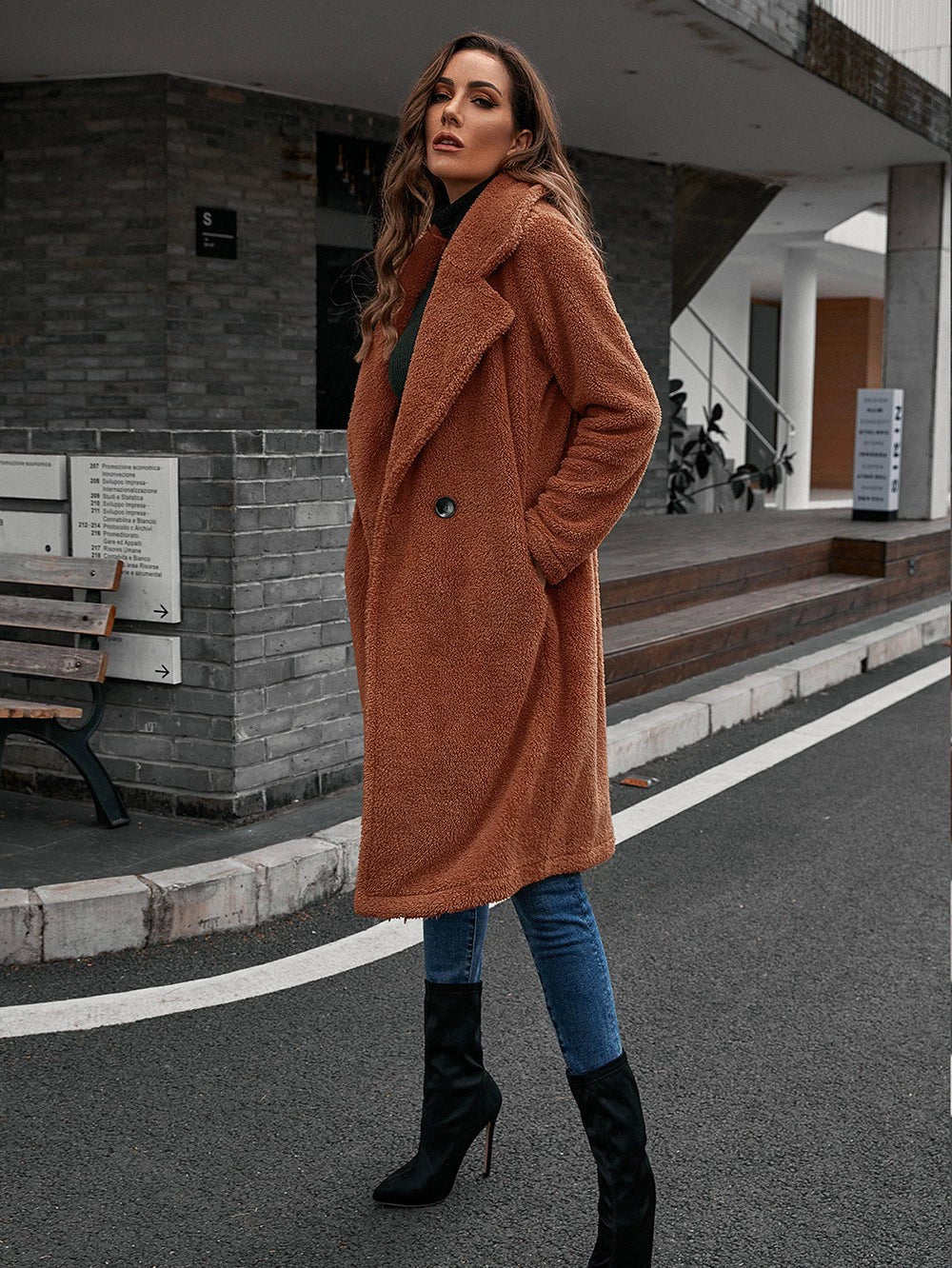 Women's Windbreaker Jacket – Relaxed Fit – Wool Texture – Single-Breasted – Mid-Length