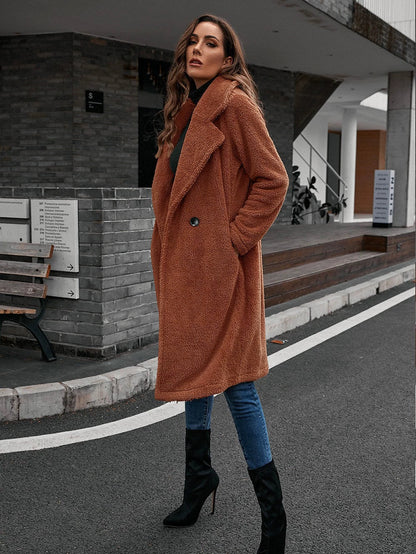 Women's Windbreaker Jacket – Relaxed Fit – Wool Texture – Single-Breasted – Mid-Length