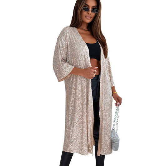 Women's Evening Coat – Shiny Fabric – Relaxed Fit – Open Full Length