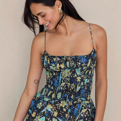 Women's Dress – Cotton – Smocked Bodice – A-line – Spaghetti Straps – Short Length