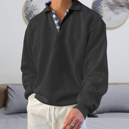 Men's Sweater – Loose Fit – V-neck with Lapels – Soft Knit – Ribbed Cuffs