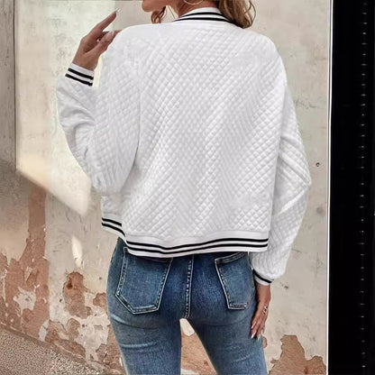 Women's Bomber Jacket – Quilted Design – Relaxed Fit – Stand Collar – Zipper