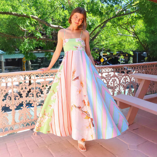 Dress for Women – Maxi Dress in Cotton – Loose Fit – Spaghetti Straps – Artistic Print