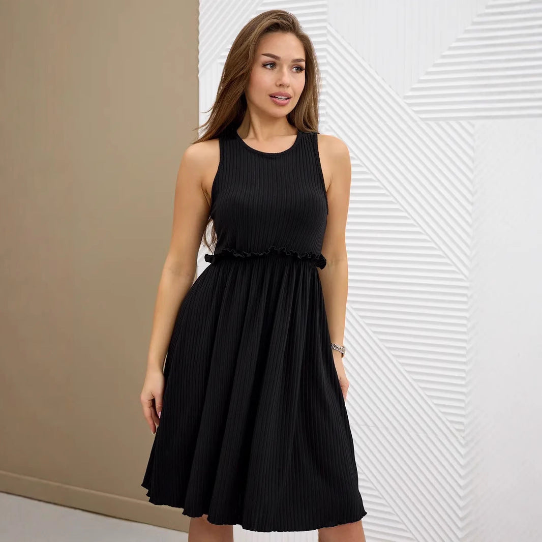 Women's Midi Dress – Sleeveless A-line – Light Fabric – Textured Structure – Scoop Neck