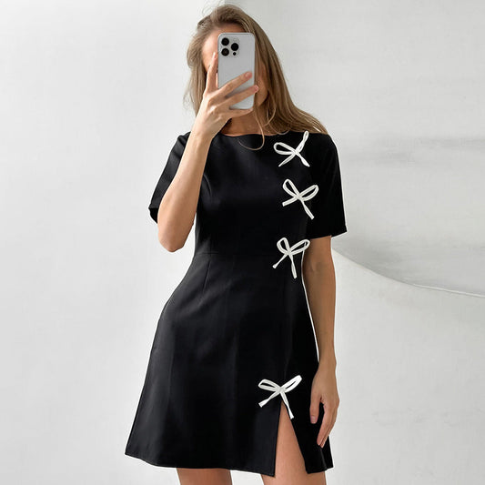 Dress for Women – A-line – Short Sleeves – Bow Details – Mini Length – Elegant Fit
