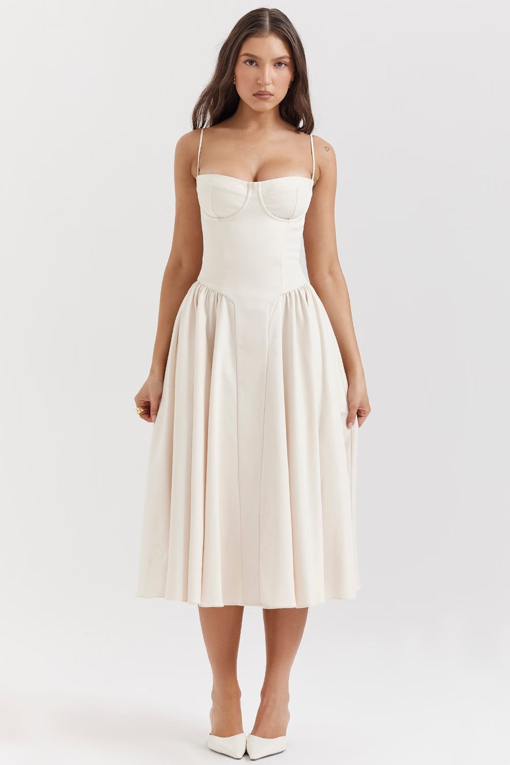 Dress for Women – Midi Length – Slim Top – Spaghetti Straps – Pleated Skirt