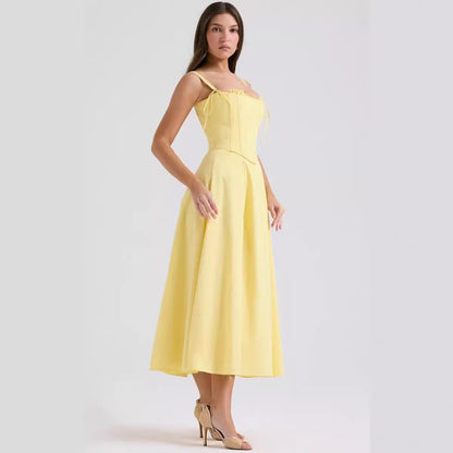 Dress for Women – Midi Length – Slim Fit – Corset Bodice – Thin Straps