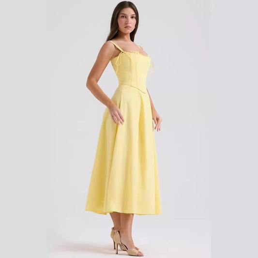 Dress for Women – Midi Length – Slim Fit – Corset Bodice – Thin Straps