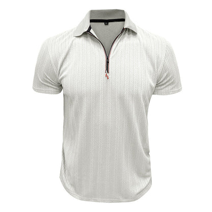 Men's Pique T-Shirt – Ribbed Knit – Zipper Neck – High Collar – Regular Fit