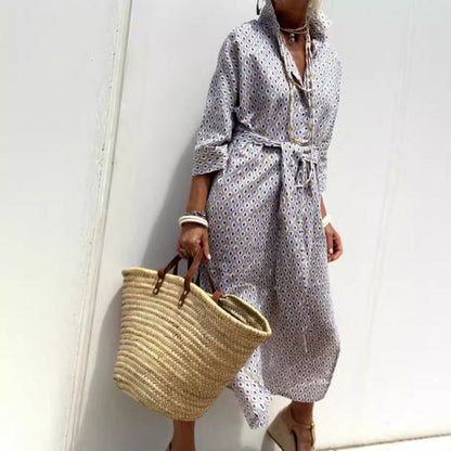 Women's Shirt Dress – Relaxed Fit – Vertical Stripes – Knee-Length with Buttons