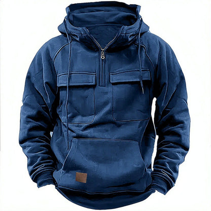 Men's Hoodie – Oversized Fit – Cotton Blend – Half Zip – Chest and Kangaroo Pockets