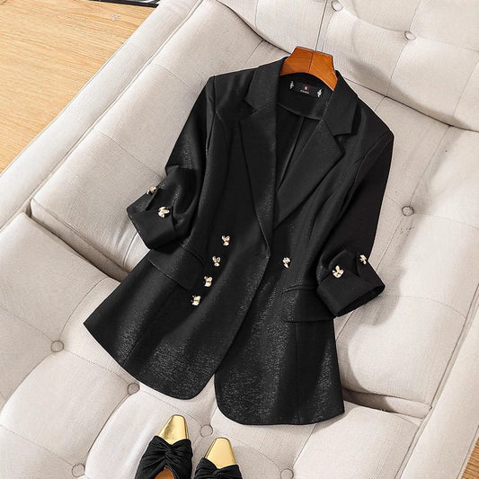 Women's Blazer – Tailored Fit – Three-Quarter Sleeve – Classic Collar – Hip Length
