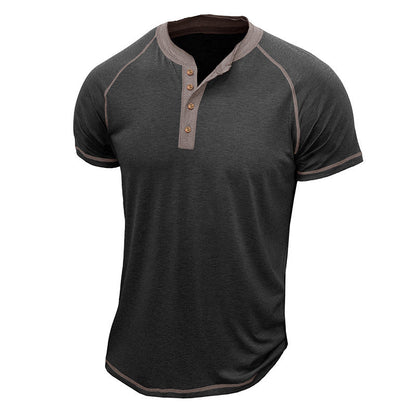 Men's Henley Shirt – Cotton Blend – Regular Fit – Short Sleeves – Contrast Details