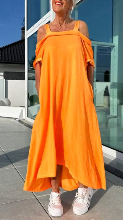 Women's Maxi Dress – Off Shoulder – Relaxed Fit – Light Cotton – Everyday Use