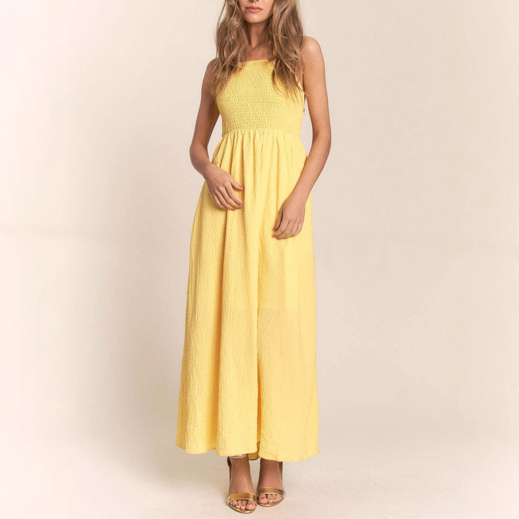 Women's Maxi Dress – Light Cotton – Smocked Bodice – Spaghetti Straps – A-line Fit