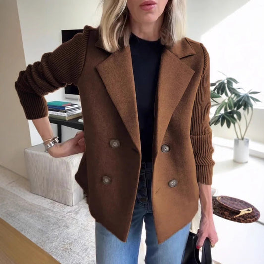 Women's Blazer – Oversized Fit – Double-Breasted – Soft Finish – Ribbed Sleeves