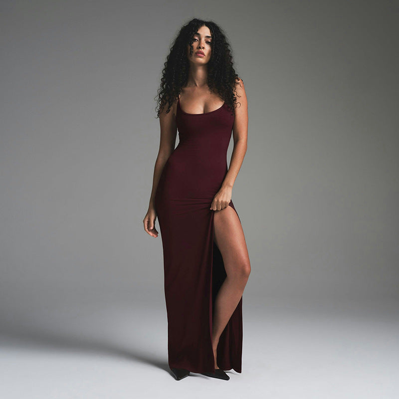 Dress for Women – Maxi Length – Tight Fit – Open Back – High Slit