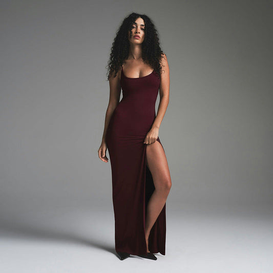 Dress for Women – Maxi Length – Tight Fit – Open Back – High Slit
