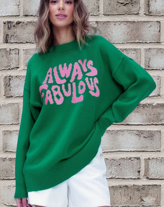 Women's Sweater – Relaxed Fit – Knitted Wool Blend – Statement Design Front