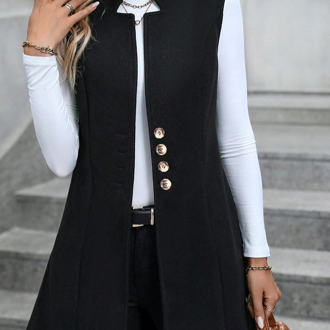 Women's Vest – Wool Blend – Tailored Fit – Knee Length – Button Closure – Pockets