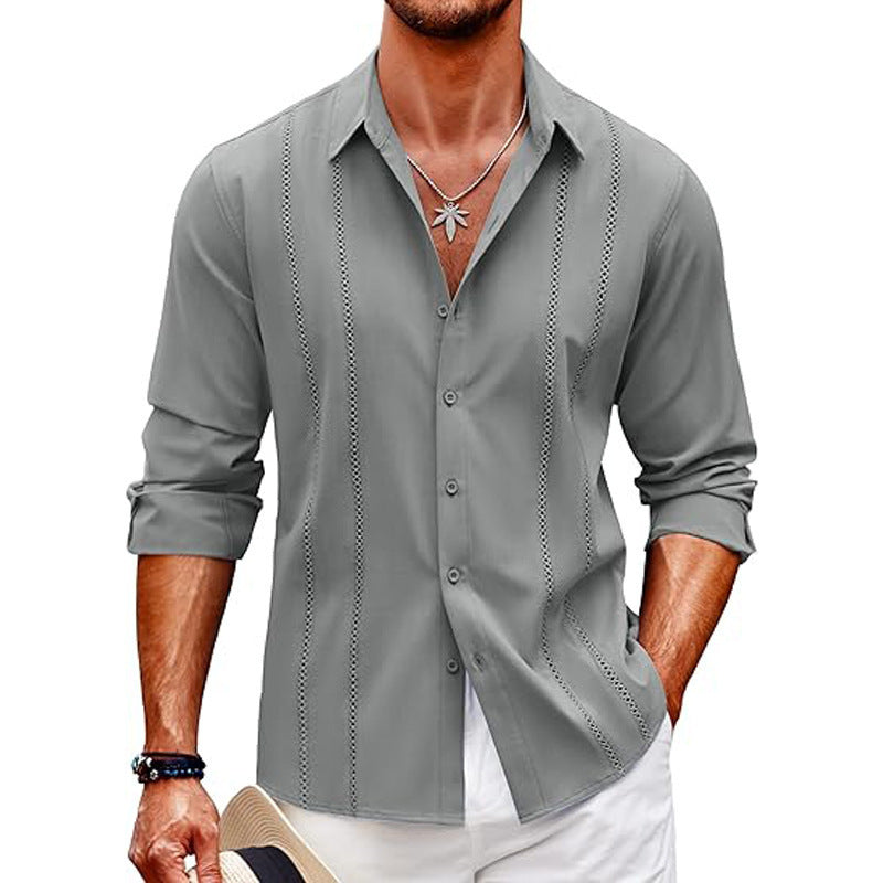 Men's Shirt with Long Sleeves – Slim Fit – Cotton Blend – Digital Print – Front Buttoning