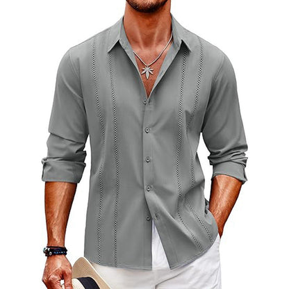 Men's Shirt with Long Sleeves – Slim Fit – Cotton Blend – Digital Print – Front Buttoning