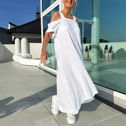 Women's Maxi Dress – Off Shoulder – Relaxed Fit – Light Cotton – Everyday Use