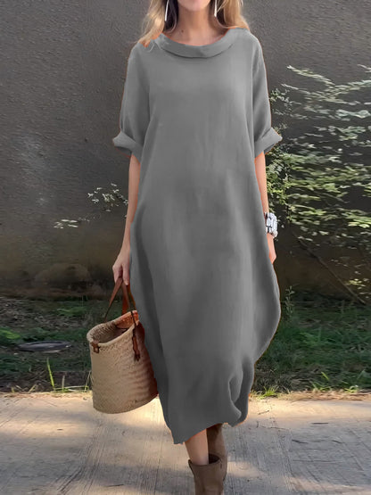 Dress woman – Oversized fit – Cotton blend – Mid-length sleeves – Asymmetric hem