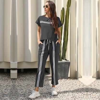 Women's Lounge Set – Soft Knit – Relaxed Fit – Drawstring Waist – Side Panels