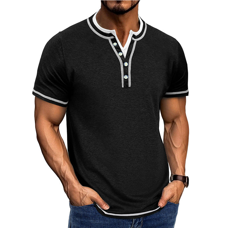 Men's Shirt Henley – Regular Fit – Breathable Cotton Feel – Short Sleeves