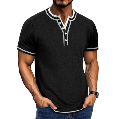 Men's Shirt Henley – Regular Fit – Breathable Cotton Feel – Short Sleeves