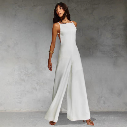 Women's Jumpsuit – Sleeveless – Wide Leg – Relaxed Fit – Cotton Linen Blend