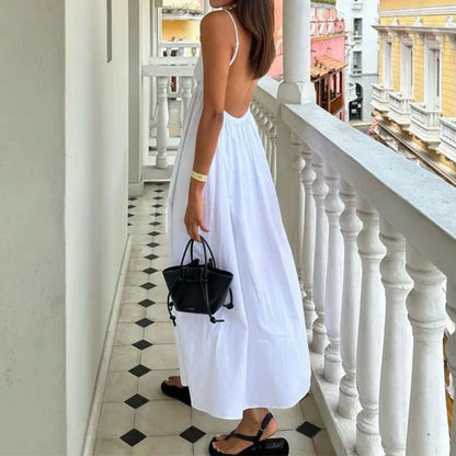 Dress women maxi – V-neckline – Open back – Spaghetti straps – Loose fit