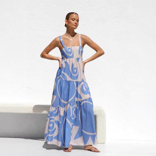 Dress for Women – Sleeveless Maxi – Light Cotton – Relaxed Fit – Layered Design